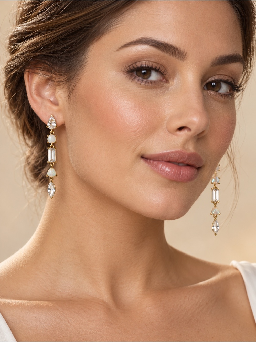 Rachel Zoe Gold Opal and Crystal Drop Earrings